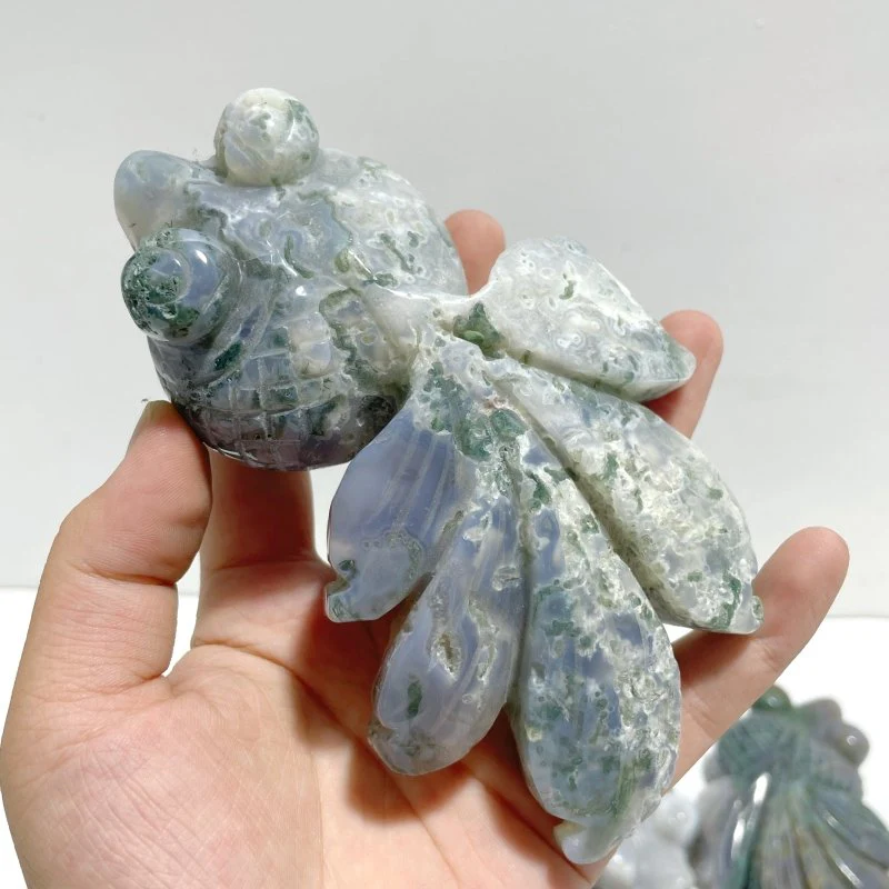 11 Pieces Moss Agate Goldfish Carving - Image 4