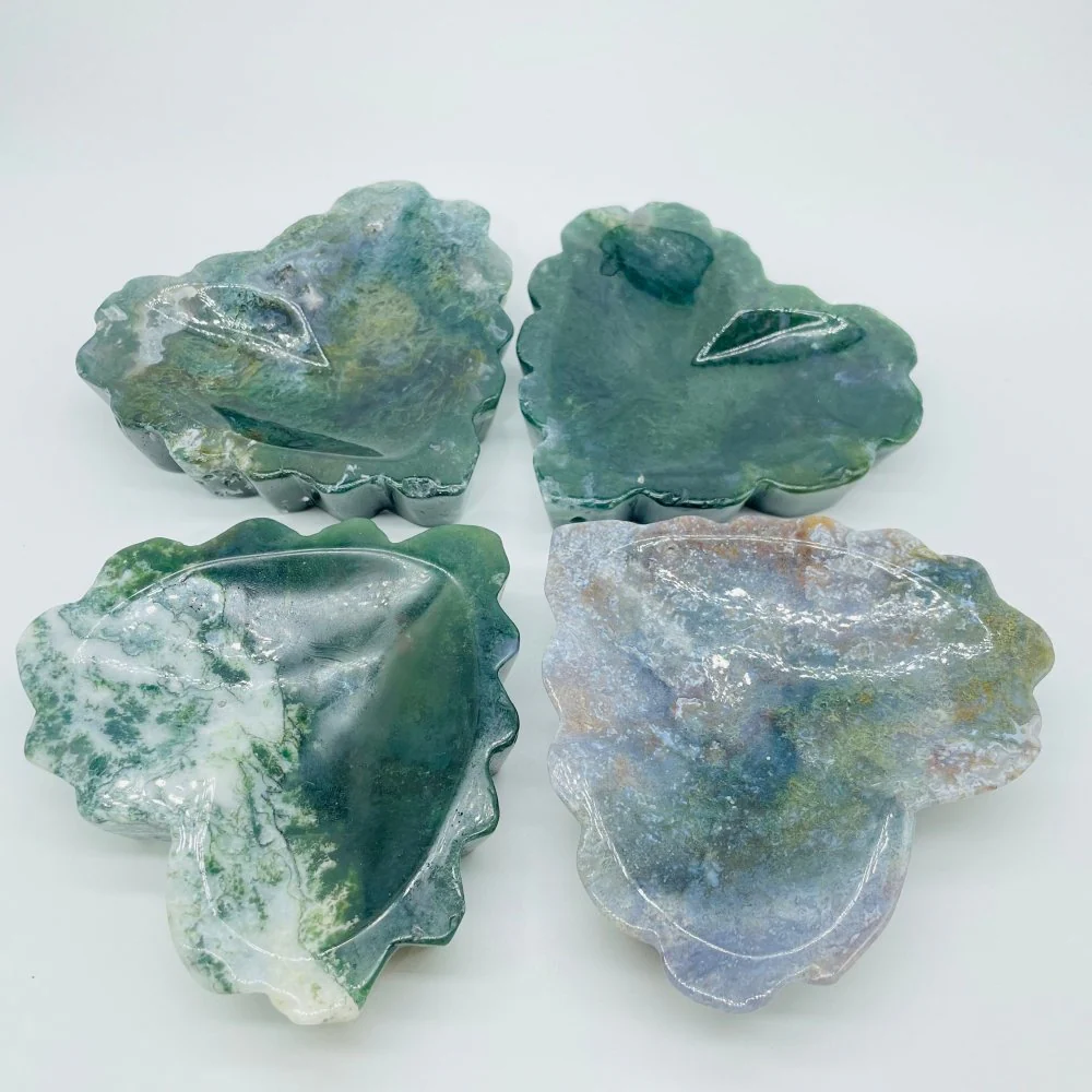 High Quality Moss Agate Heart Shallow Bowl Carving Wholesale - Image 3