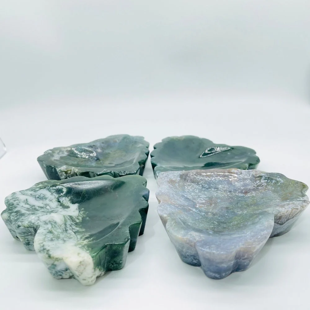 High Quality Moss Agate Heart Shallow Bowl Carving Wholesale - Image 4