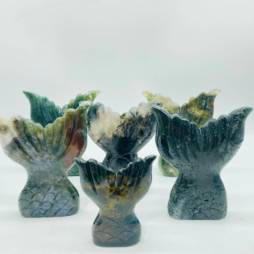 Moss Agate Large Mermaid Tail Carving Wholesale - Image 2