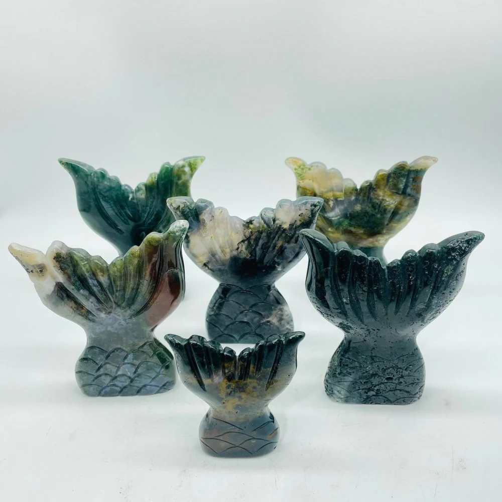 Moss Agate Large Mermaid Tail Carving Wholesale - Image 3