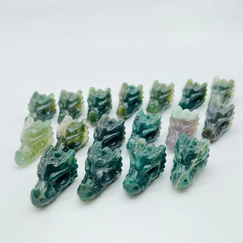 Moss Agate Mini Dragon Head Carving Wholesale - Image 2