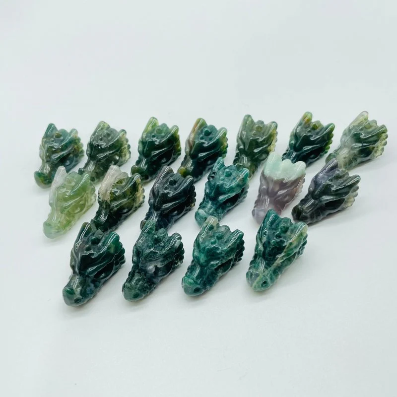 Moss Agate Mini Dragon Head Carving Wholesale - Image 3