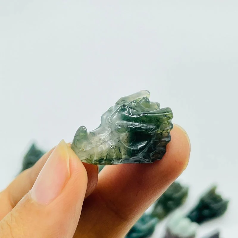 Moss Agate Mini Dragon Head Carving Wholesale - Image 4