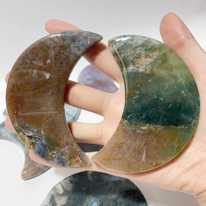 Colorful Moss Agate Moon Carving Wholesale - Image 5