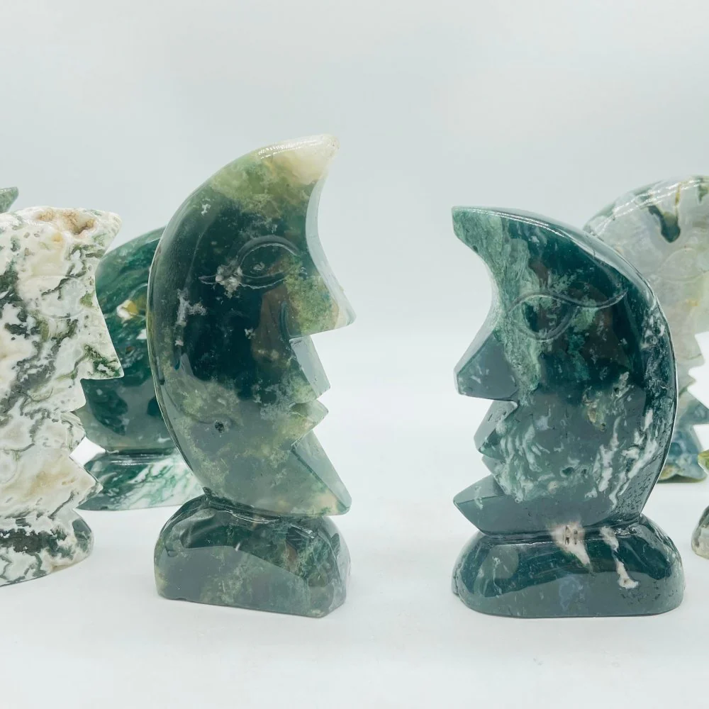 Moss Agate Moon Face Carving Wholesale - Image 2