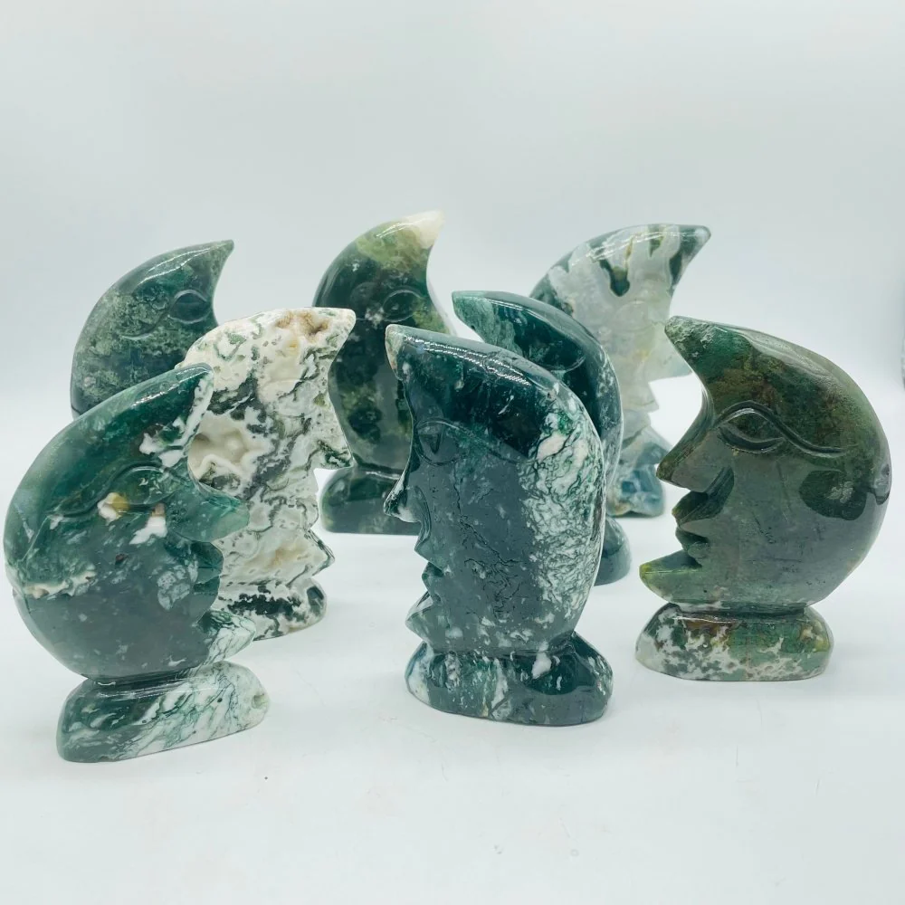 Moss Agate Moon Face Carving Wholesale - Image 3