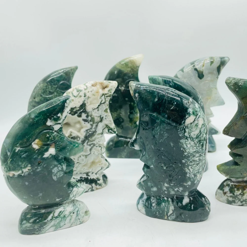 Moss Agate Moon Face Carving Wholesale - Image 5
