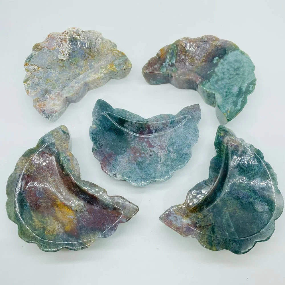High Quality Moss Agate Moon Shallow Bowl Carving Wholesale - Image 3