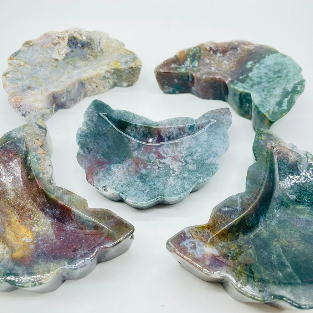 High Quality Moss Agate Moon Shallow Bowl Carving Wholesale - Image 4