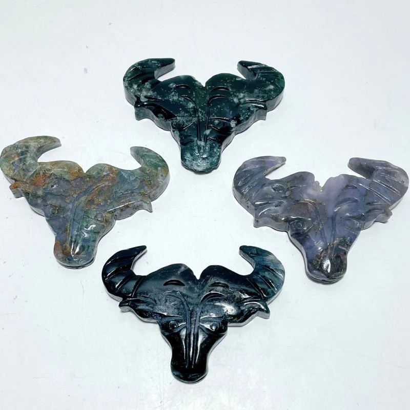 Moss Agate Ox Head Carving Wholesale - Image 3