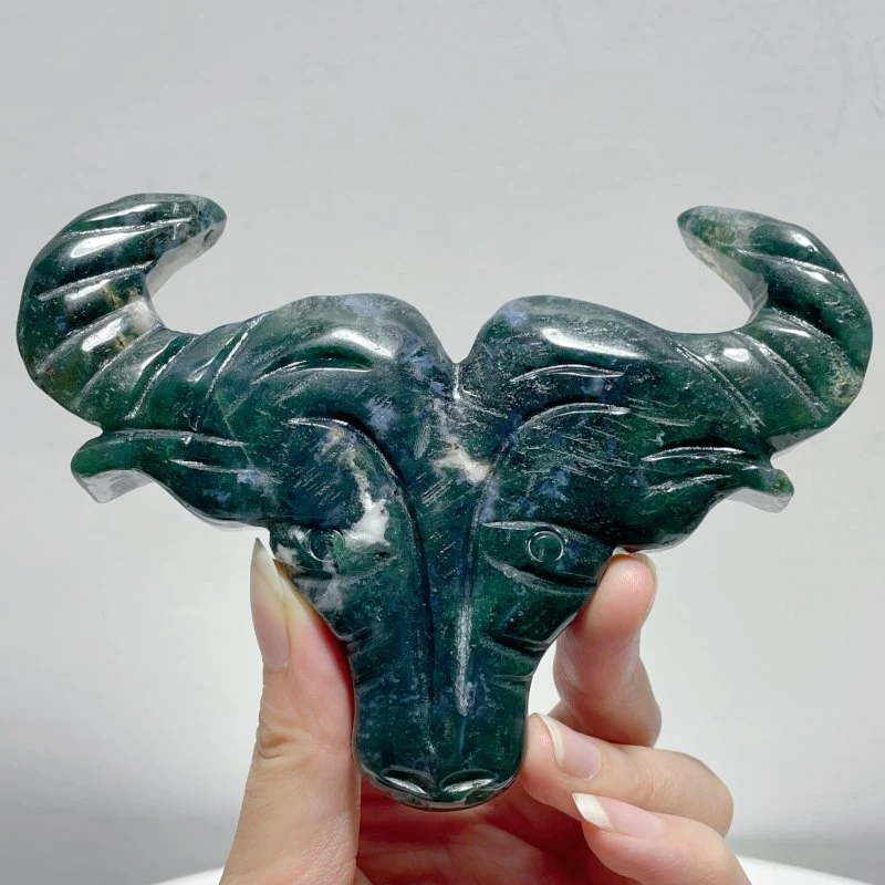 Moss Agate Ox Head Carving Wholesale - Image 4
