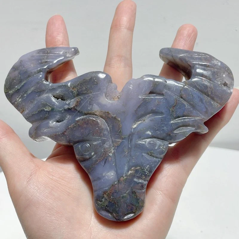 Moss Agate Ox Head Carving Wholesale - Image 6