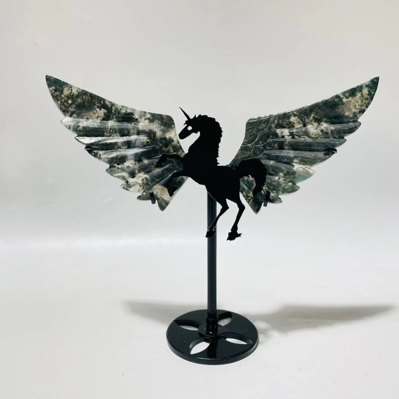9 Pairs Moss Agate Small Pegasus Wing Carving With Stand - Image 5
