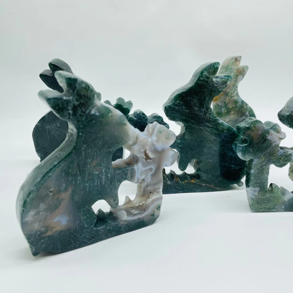 Moss Agate Rabbit Carving Wholesale - Image 2