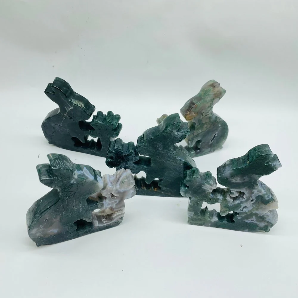Moss Agate Rabbit Carving Wholesale - Image 3