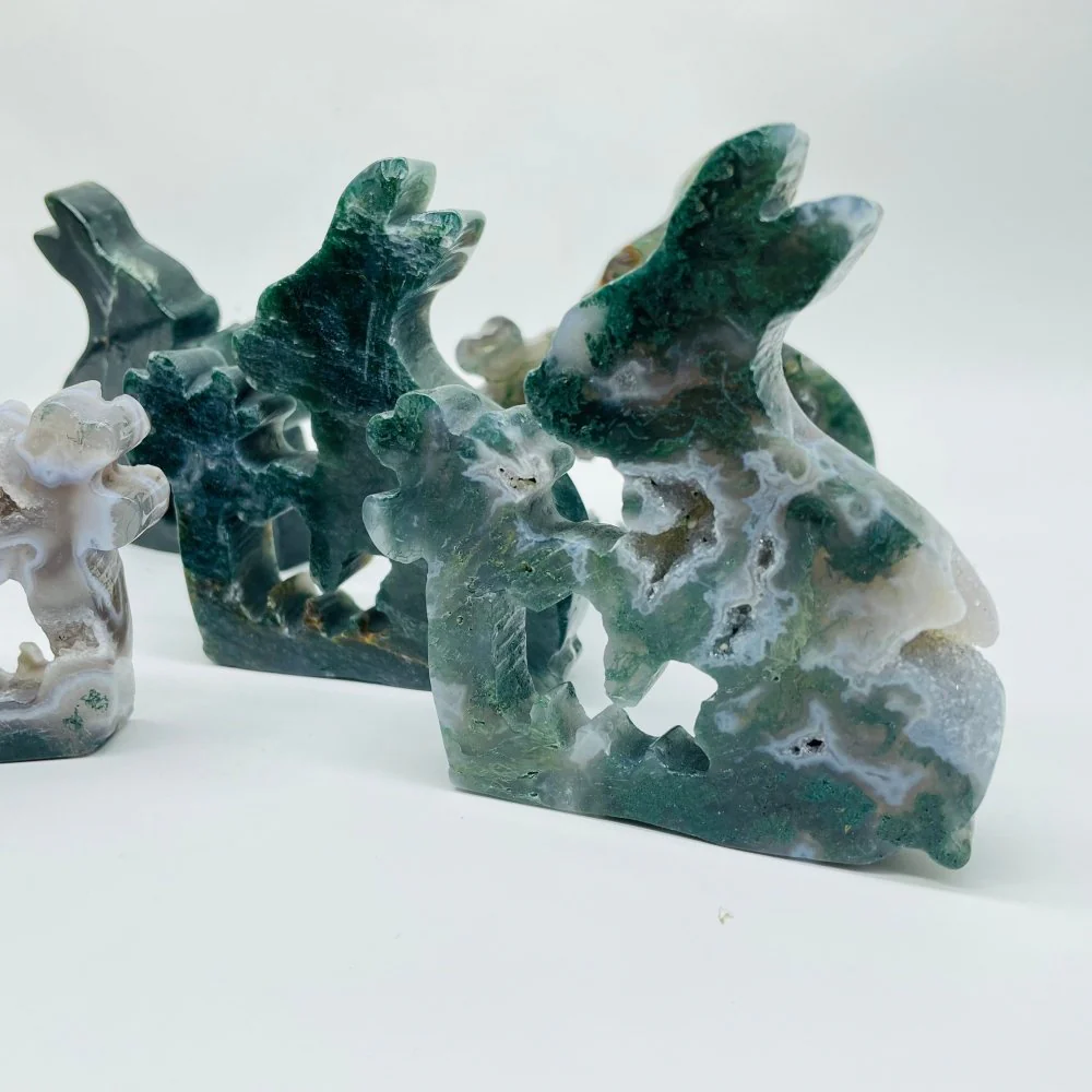 Moss Agate Rabbit Carving Wholesale - Image 4