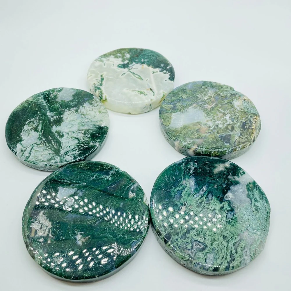 Moss Agate Round Coaster Slab Wholesale - Image 3