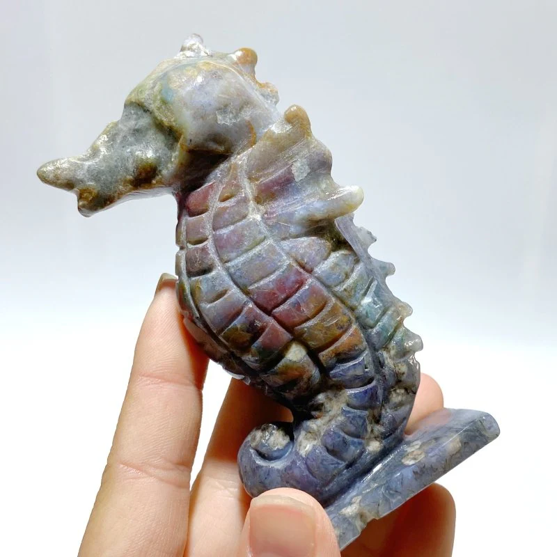 10 Pieces Moss Agate Seahorse Carving - Image 3