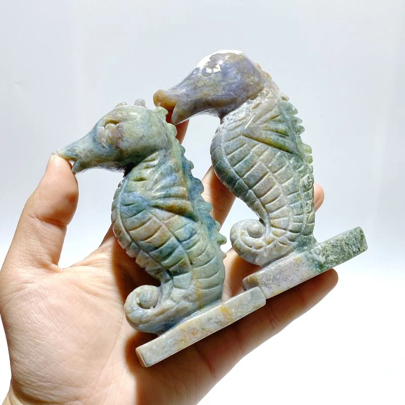 10 Pieces Moss Agate Seahorse Carving - Image 4