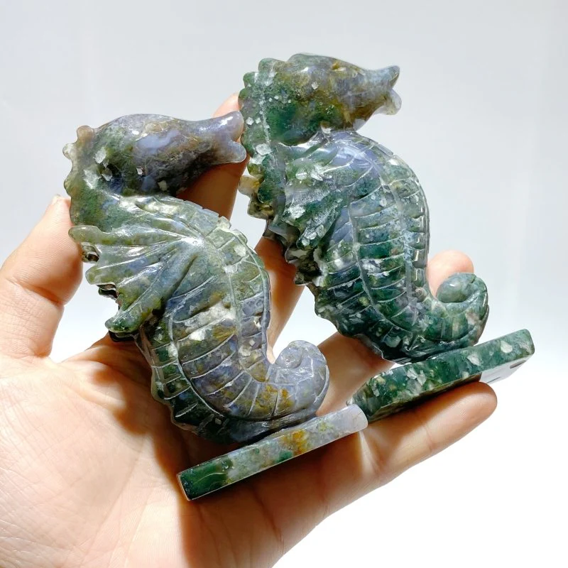 10 Pieces Moss Agate Seahorse Carving - Image 6