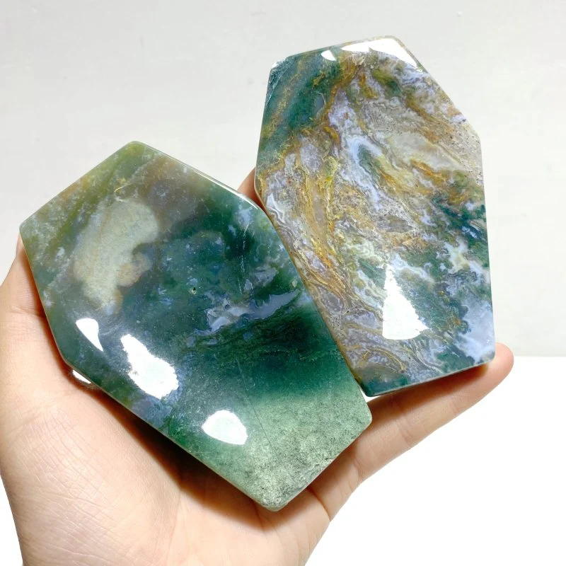 14 Pieces Moss Agate Shallow Bowl Coffin Carving - Image 4