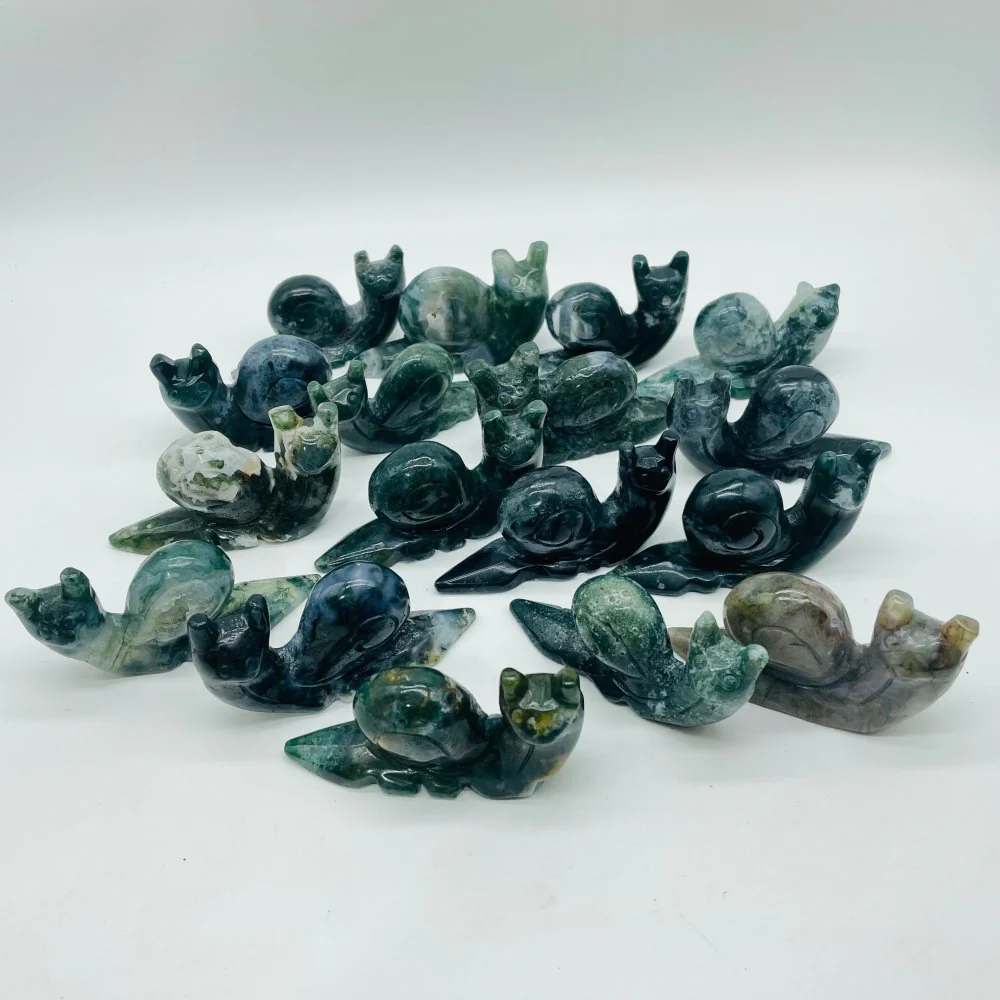 17 Pieces Moss Agate Snails Carving - Image 2