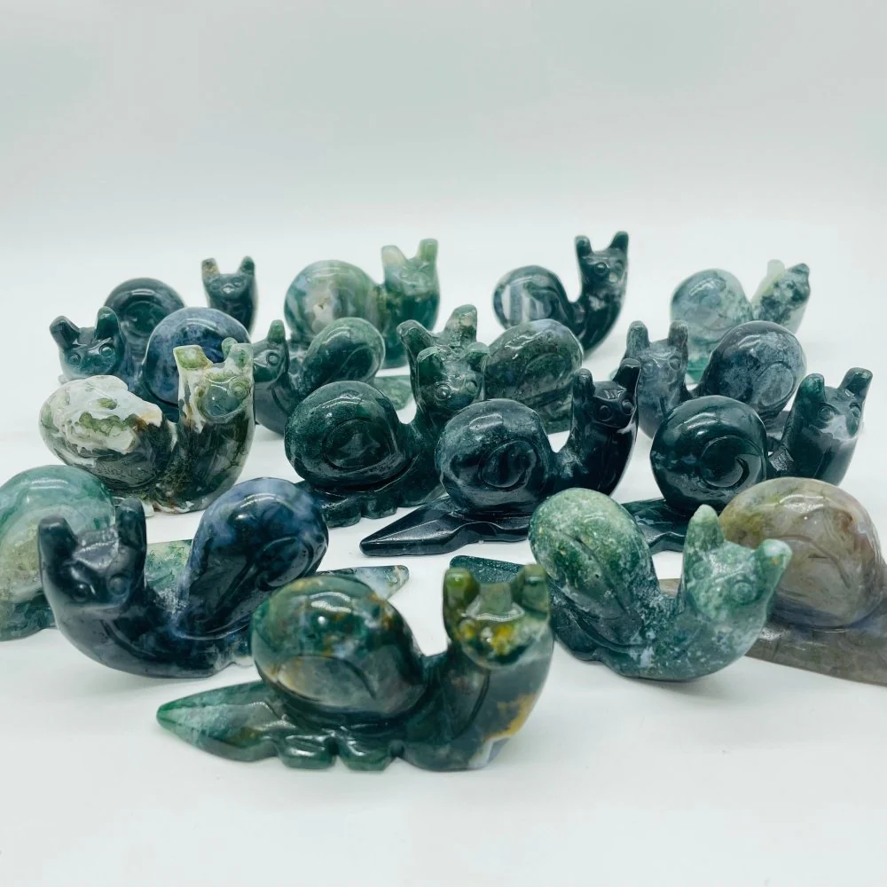 17 Pieces Moss Agate Snails Carving - Image 4