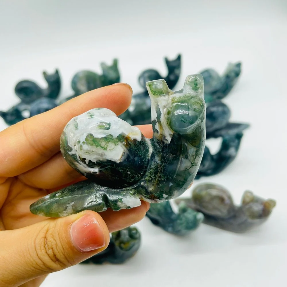 17 Pieces Moss Agate Snails Carving - Image 7