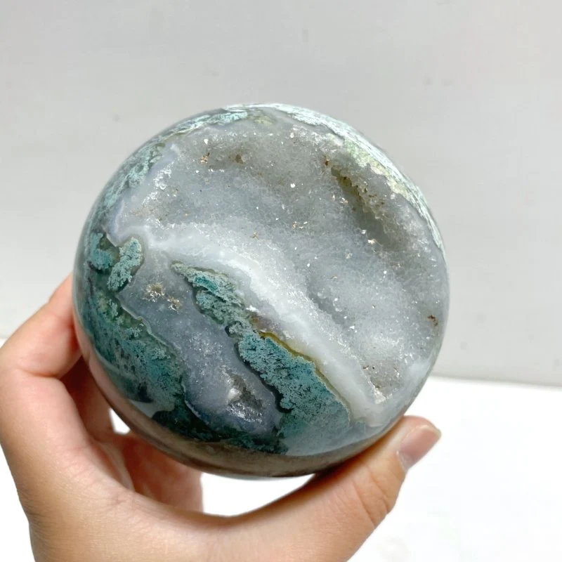 12 Pieces Geode Druzy Moss Agate Spheres