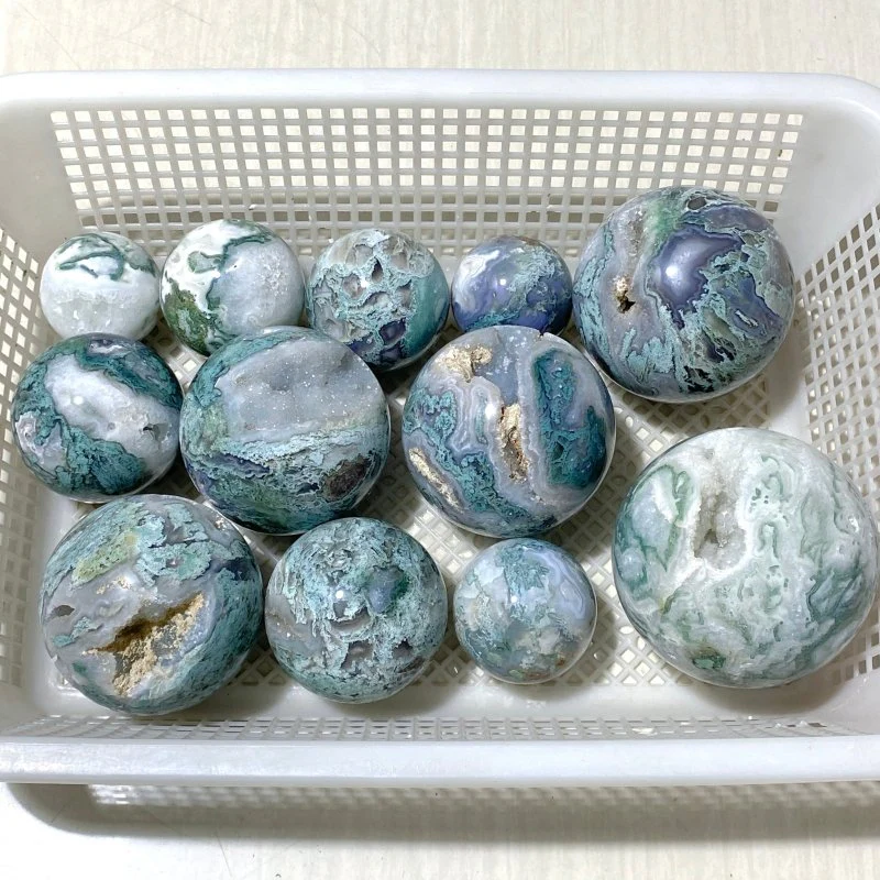 12 Pieces Geode Druzy Moss Agate Spheres - Image 5