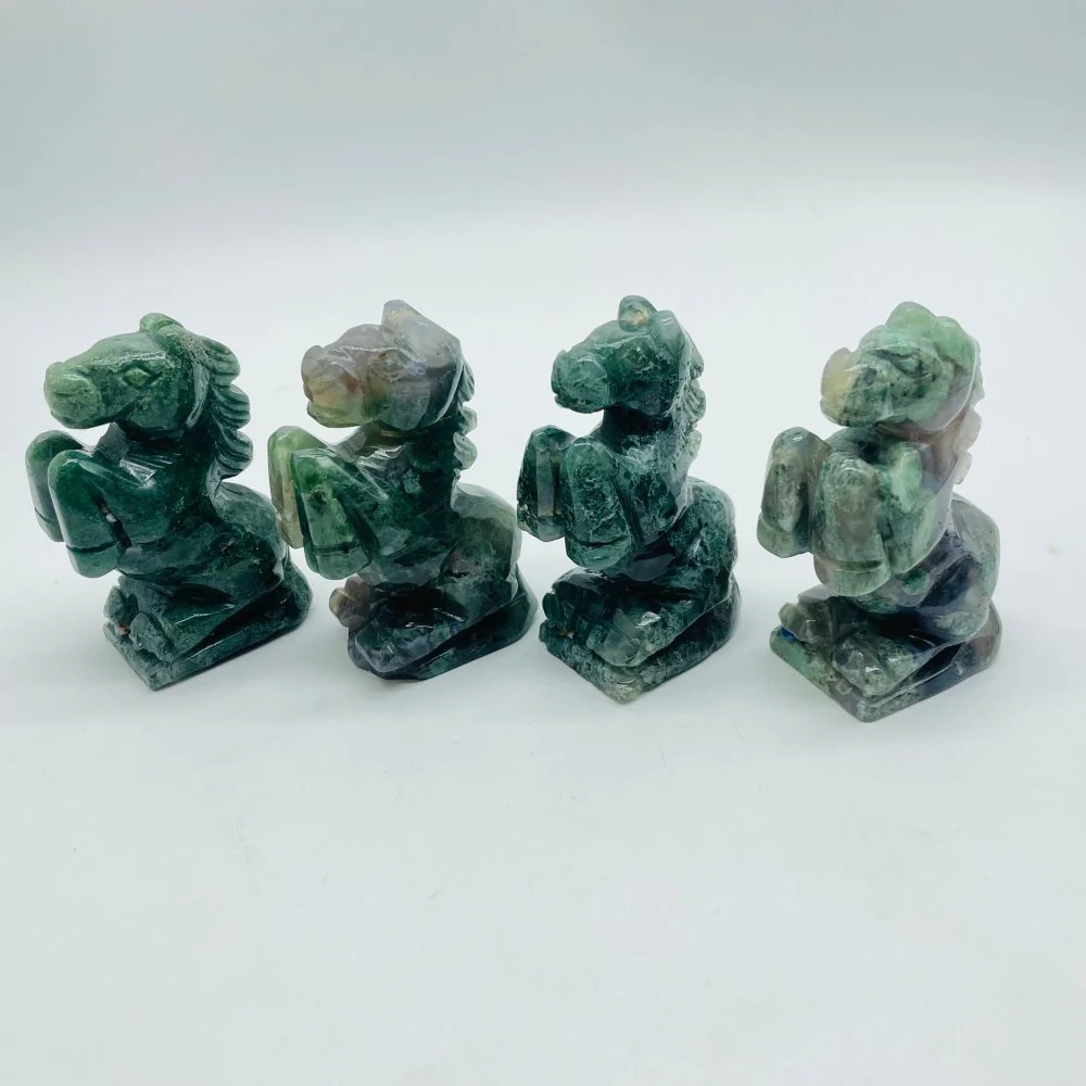 Moss Agate Stand Horse Carving Animals Wholesale - Image 3