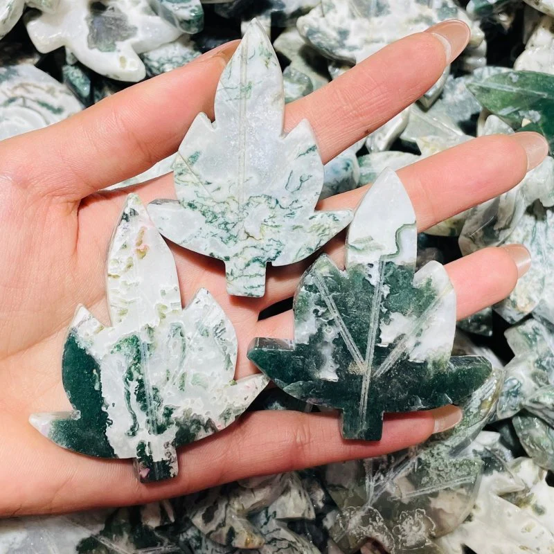 Moss Agate Sycamore Tree Leaf Carving Wholesale - Image 2
