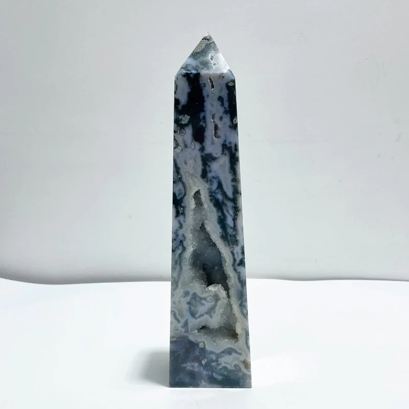 4 Pieces Large Geode Druzy Moss Agate Four-Sided Points - Image 3