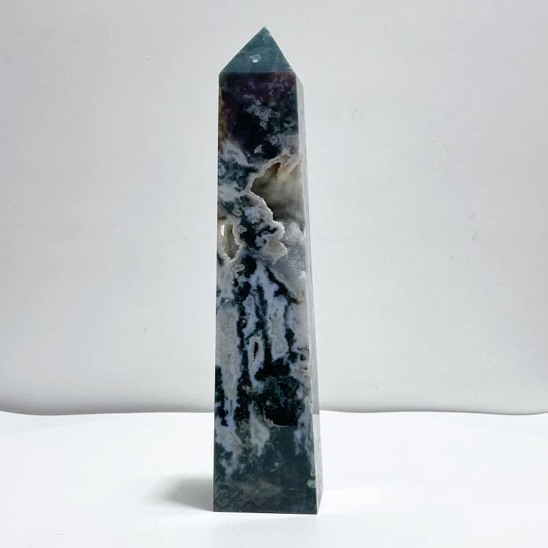 4 Pieces Large Geode Druzy Moss Agate Four-Sided Points - Image 4