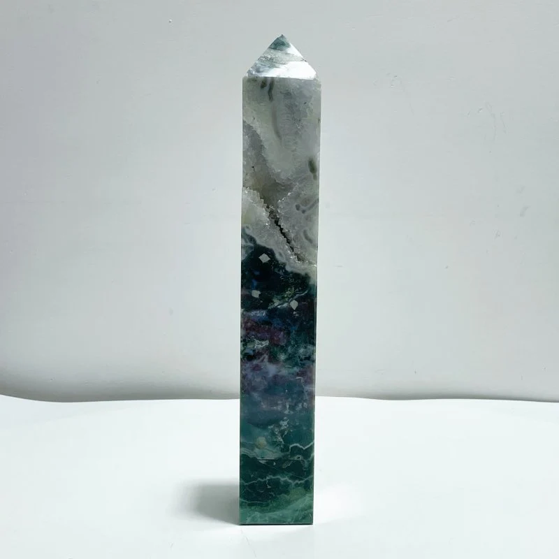 4 Pieces Large Geode Druzy Moss Agate Four-Sided Points - Image 5