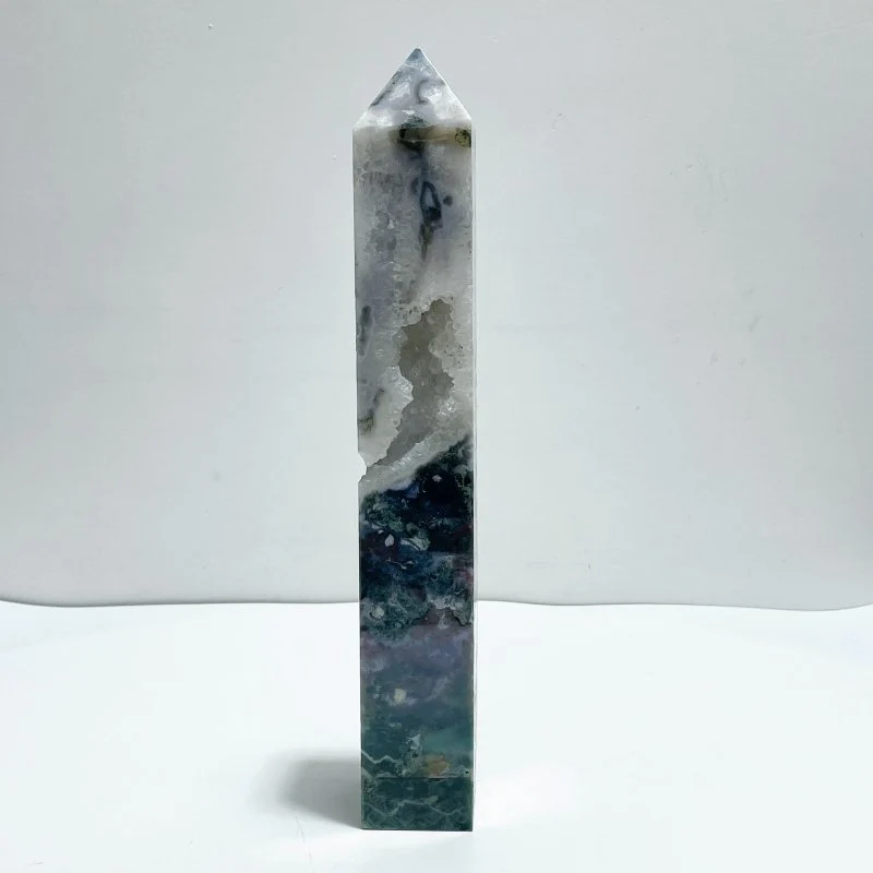 4 Pieces Large Geode Druzy Moss Agate Four-Sided Points - Image 6