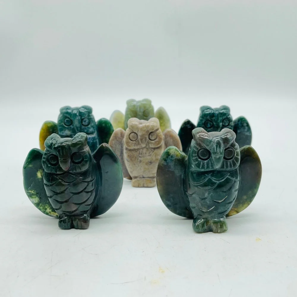 Moss Jade Owl Carving Wholesale - Image 3