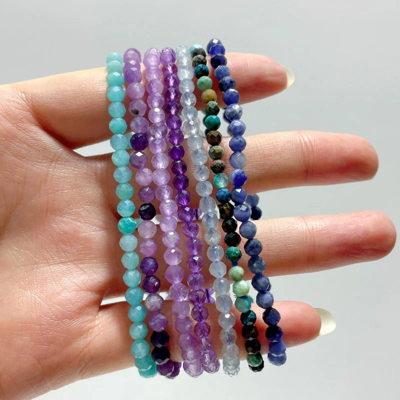 4MM Multi-Faceted Flash Bead Bracelets Wholesale Blue Sodalite Aquamarine Amethyst