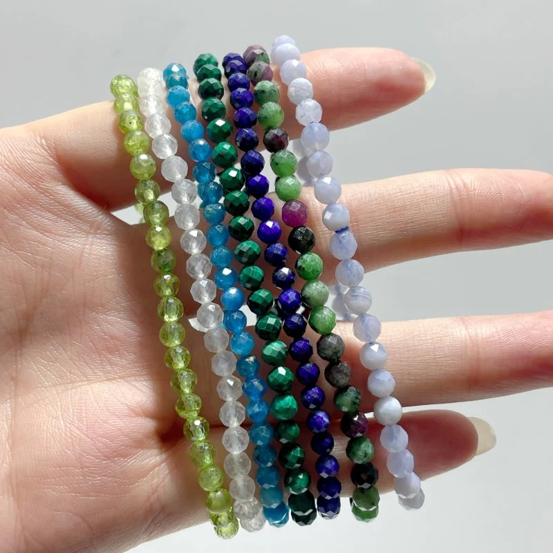 4MM Multi-Faceted Crystal Flash Bead Bracelets Wholesale Malachite Ruby Zoisite Blue Lace Agate