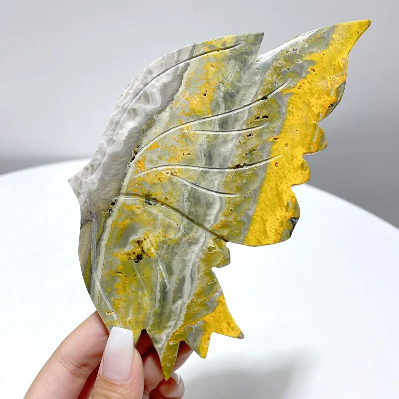 Natural Bumble Bee Stone Jasper Butterly Wing Carving With Stand - Image 2
