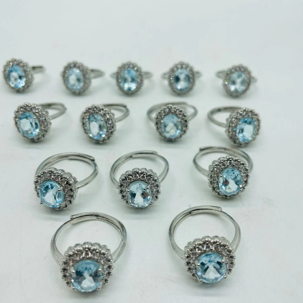 Natural Heat Treatment Blue Topaz Ring Wholesale - Image 2
