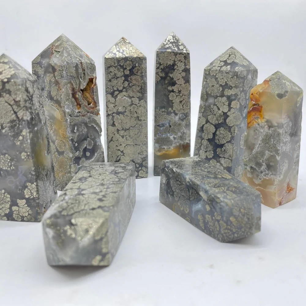 Flower Pyrite Mixed Agate Four-Sided Tower Point Wholesale - Image 2