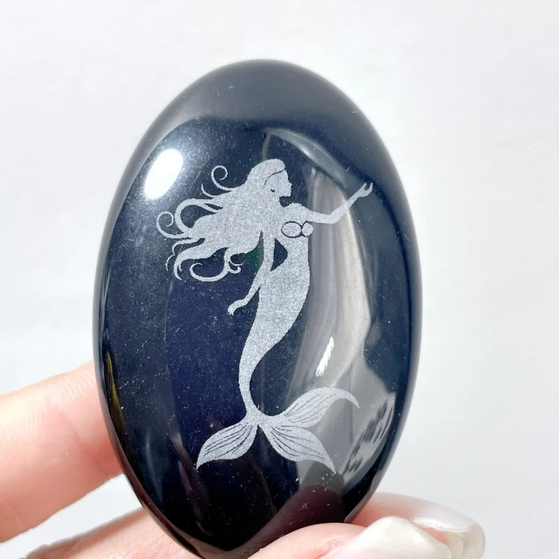 Black Obsidian Engraved Mermaid Palm 24 Designs Wholesale