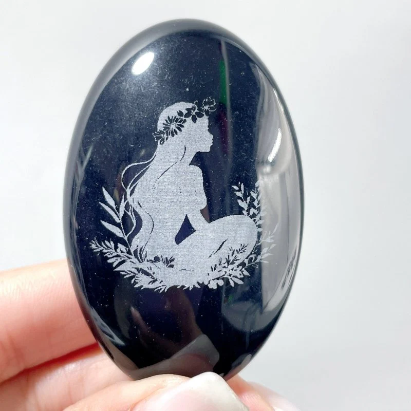 Black Obsidian Engraved Mermaid Palm 24 Designs Wholesale - Image 3