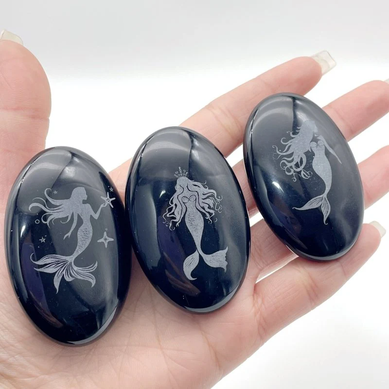 Black Obsidian Engraved Mermaid Palm 24 Designs Wholesale - Image 6