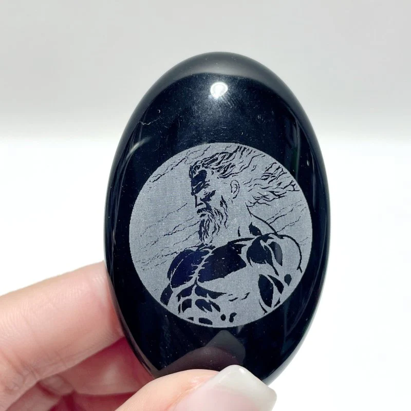 Black Obsidian Engraved Twelve Olympians Palm Stone Wholesale - Image 13