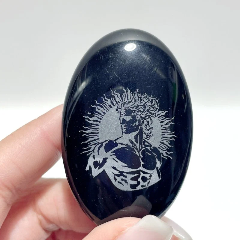 Black Obsidian Engraved Twelve Olympians Palm Stone Wholesale - Image 2