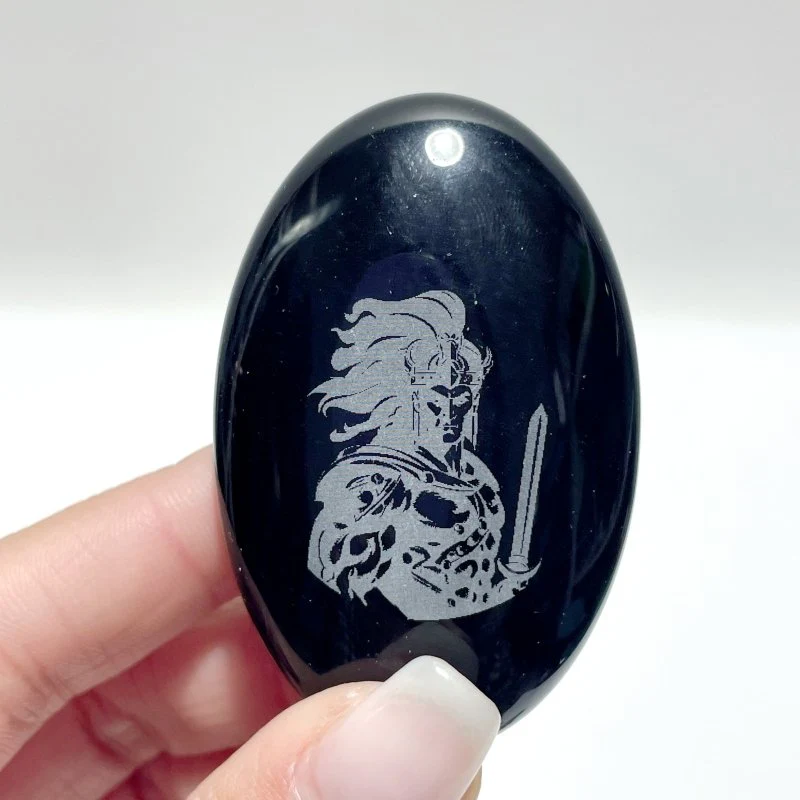 Black Obsidian Engraved Twelve Olympians Palm Stone Wholesale - Image 5