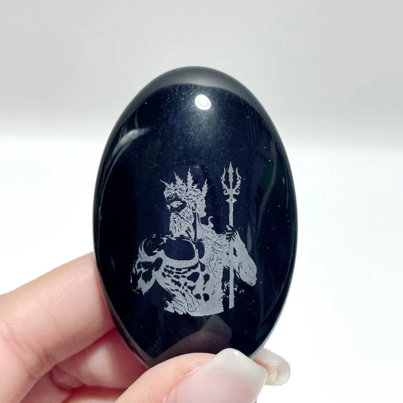 Black Obsidian Engraved Twelve Olympians Palm Stone Wholesale - Image 6